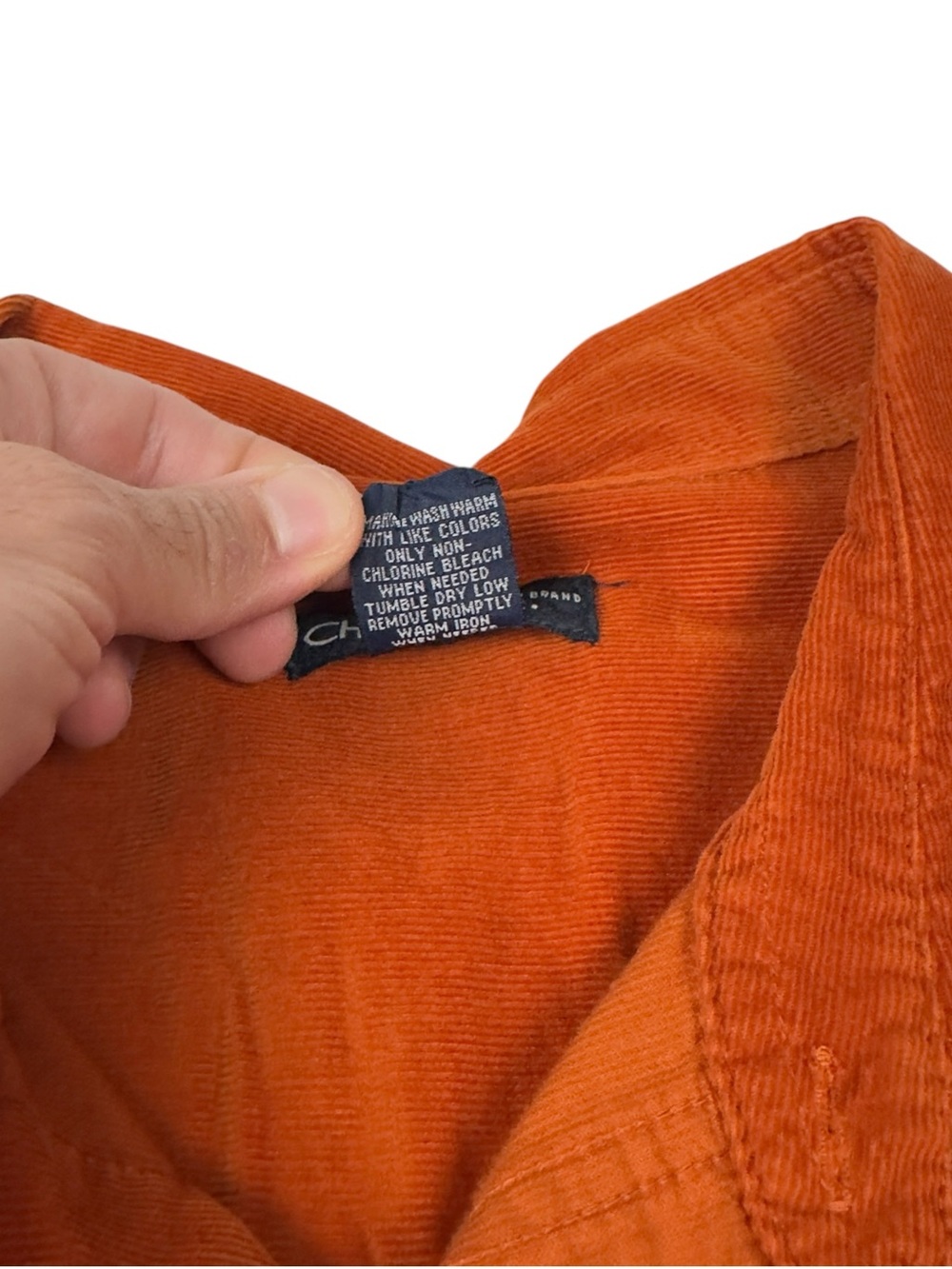 Cherokee Orange Corduroy Band Collar Button Up Shirt XL 100% Cotton - Picture 6 of 6